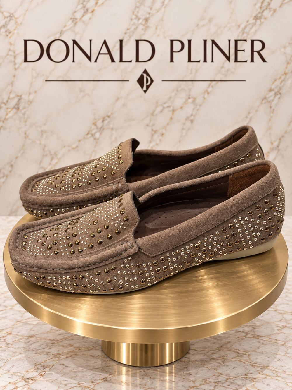 Donald J Pliner Lanie Taupe Suede Studded Driving Loafers Size 6M